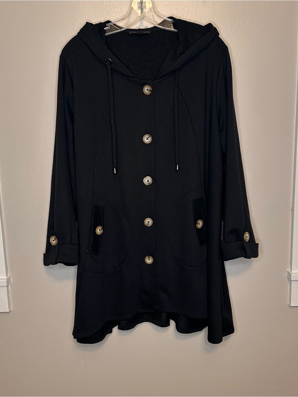 Christian Siriano Black Hooded Button Down Jacket Coat